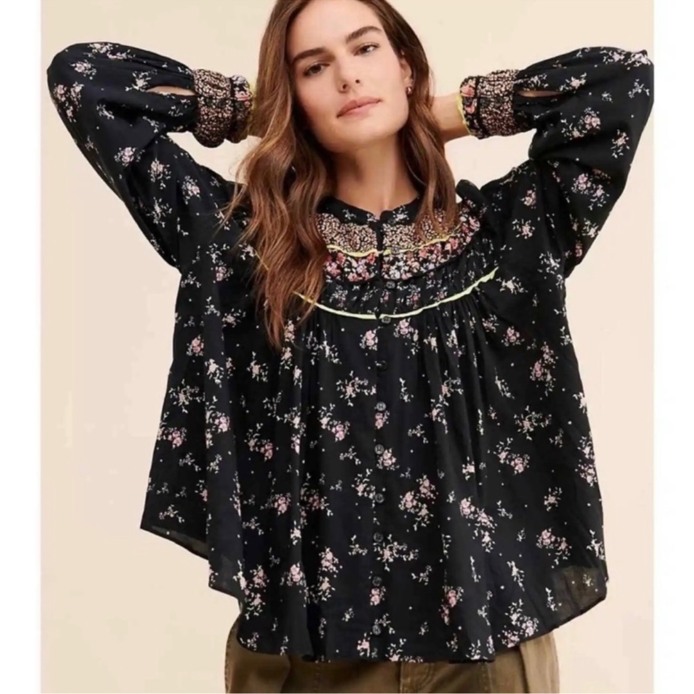 Free People Paloma Blouse ~ Black Floral